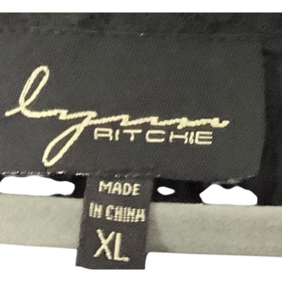 Vtg Lynn Ritchie Black 100% Silk Lace Trim Open Front Blazer Jacket Women XL - Picture 4 of 10